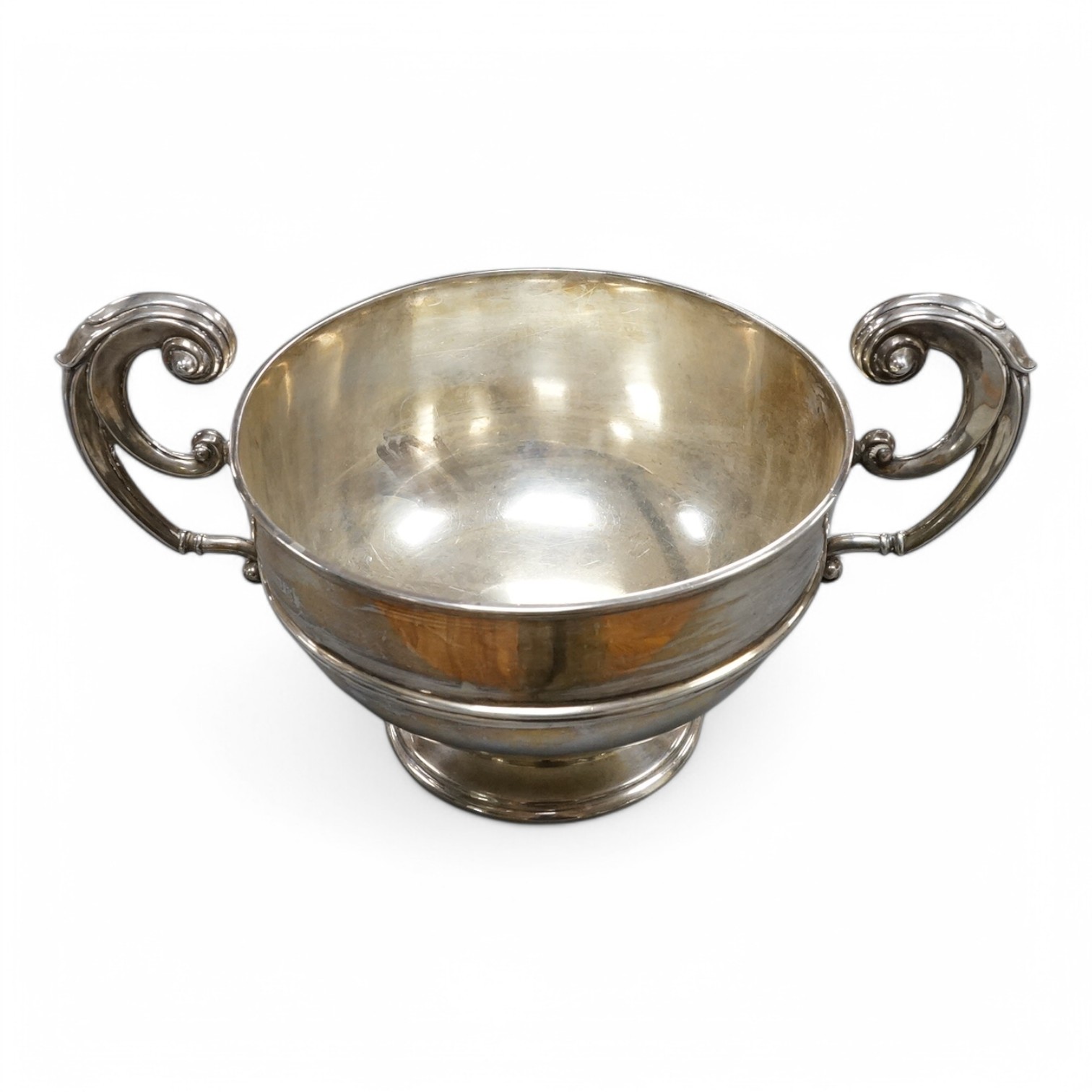 An Edwardian silver two handled pedestal bowl, by Hawksworth, Eyre & Co, London, 1902, diameter excluding the handles, 15.2cm, 16.2oz. Condition - fair to good
